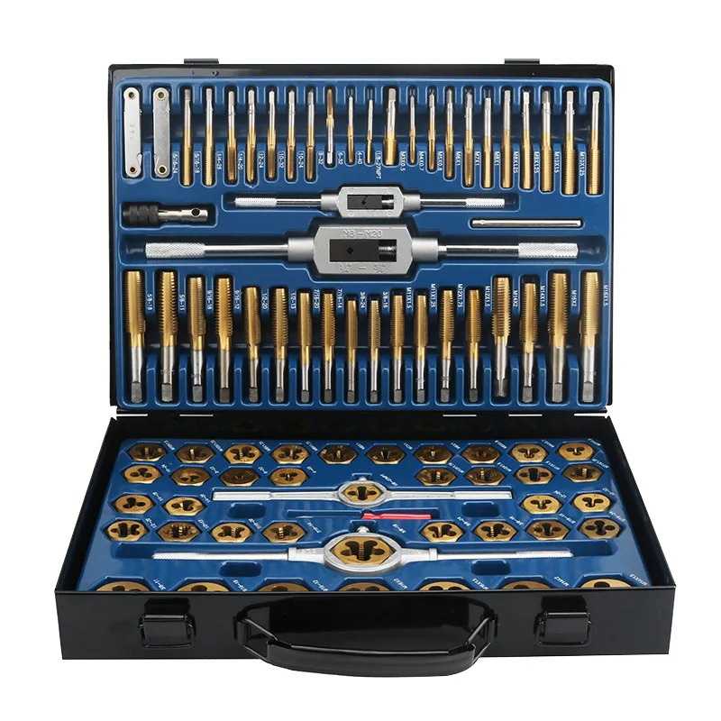 US $90.50 86Pcs Tap Die Set Tungstem Steel Plating Titanium Metric Imperial Thread Combination Tools Kit with Wrench Screwdriver