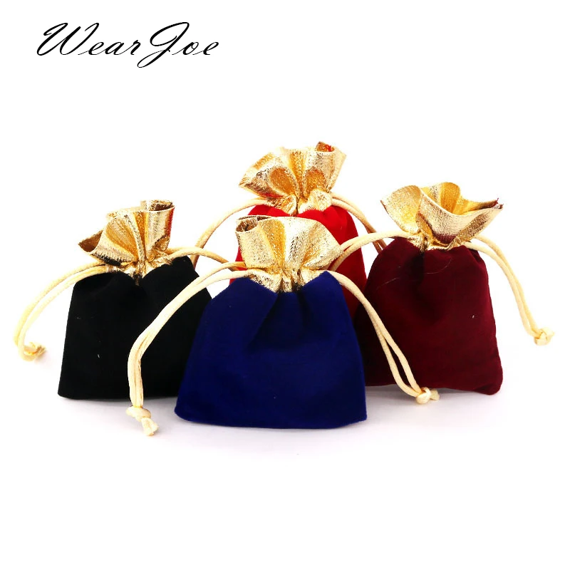 Wholesale Lots 12x15cm Red Velvet Gold Trim Drawstring Jewelry Gift Bags Pouch 