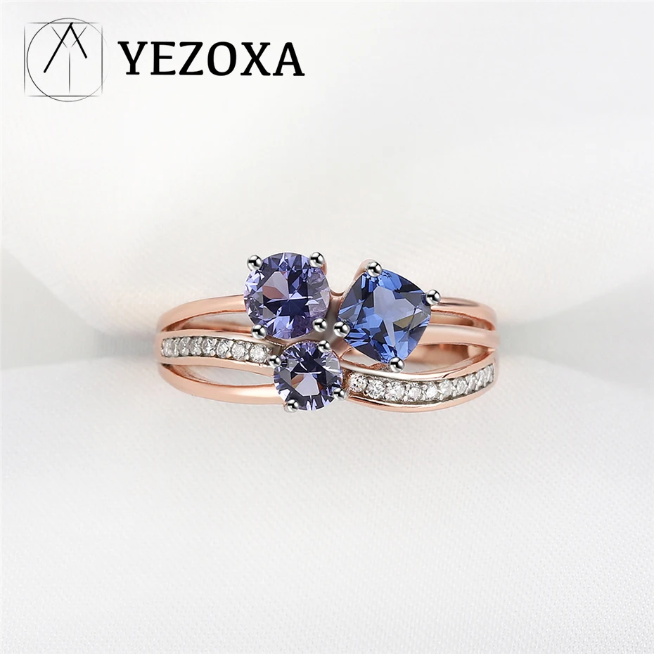 925 Sterling Silver Rings For Women Gemstone Tanzanite Rose Gold Plated Delicate Luxury Fine Jewelry Unusual 2021 Trendy Gifts