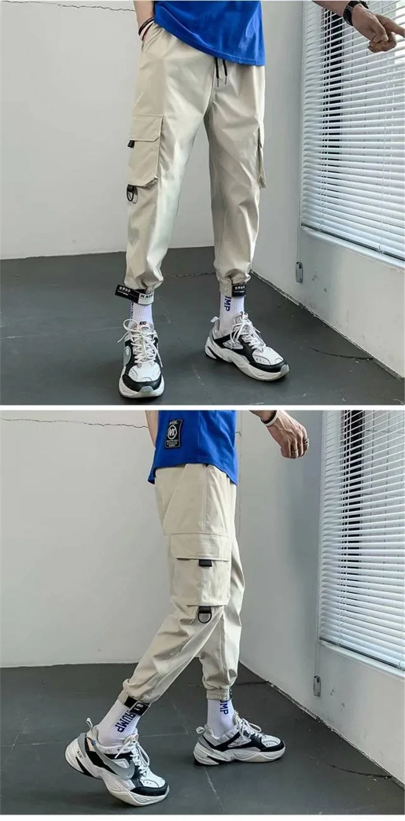 3XL Men Multi-pocket Elastic Waist Design Harem Pant Street Punk Hip Hop Black Casual Trousers Joggers Male Kahaki Cargo Pants
