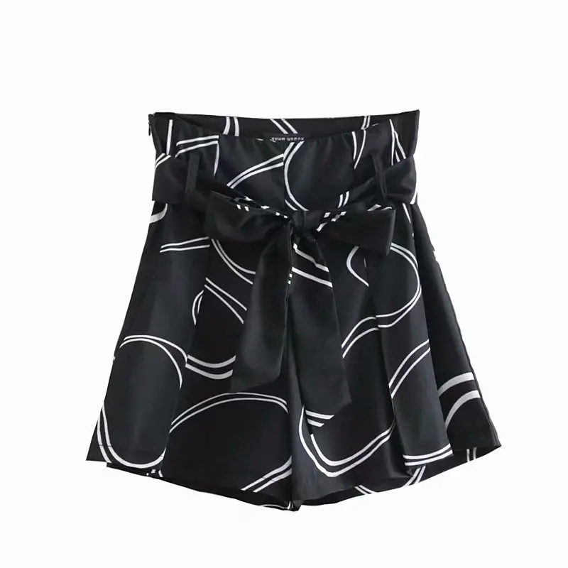 

19 Summer New Style Versitile Fashion High-waisted Slimming Double Color Line Decorative Pattern Ribbon Casual Pants Shorts WOME