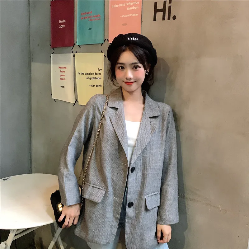 Photo Shoot Autumn New Style Korean-style Loose-Fit BF Style Retro Thin Stripe GIRL'S Long Sleeve Suit Jacket Women's