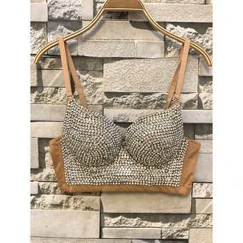 

glitter rhinestone sexy summer bustier streetwear korean style modish sleeveless crop top women spaghetti strap party tank tops