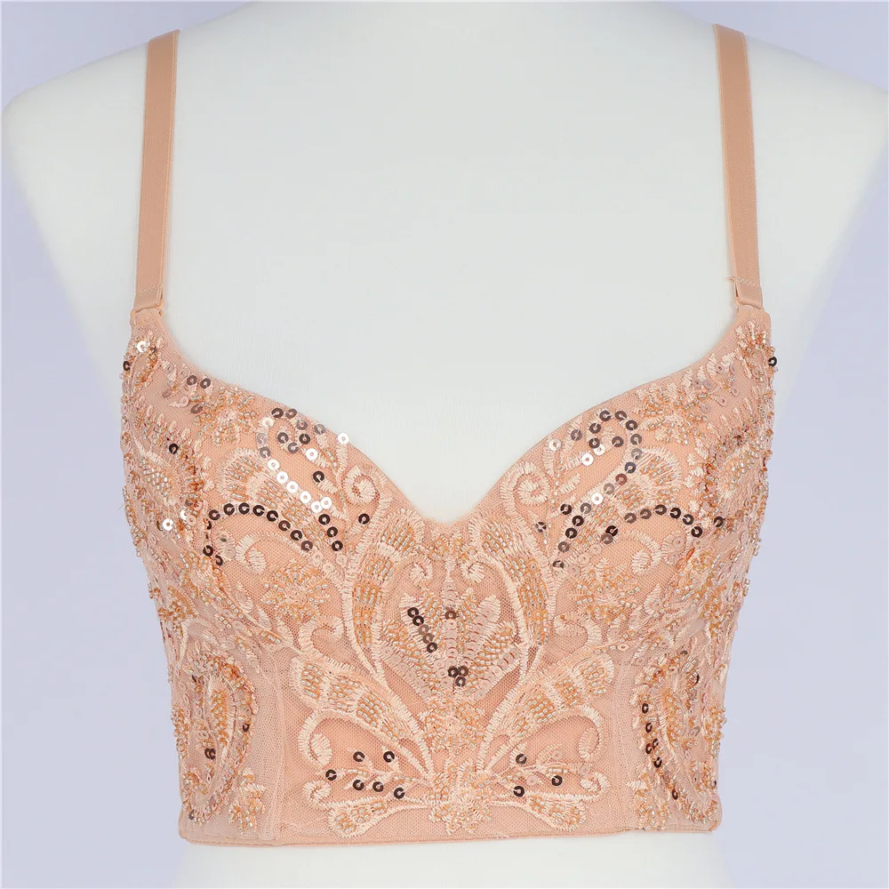 

Skin Color Sequined Embroidered