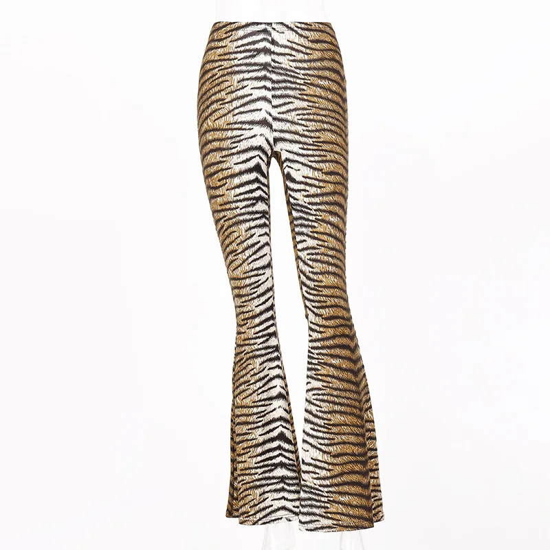 Tiger Stripe OSLLENLLA Tiger Stripe Printed Flare Pants Women High Waist Bell-Bottom Pants Ladies Leopard Flared Trousers Plus Size 2XL - Цвет: Tiger Stripe