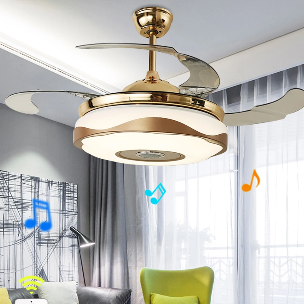 

ceiling fan music 42 inch lamp Bluetooth app LED Fans thin dimming remote control lamp Invisible Leaves timing 72w Modern home