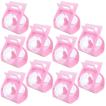 

10pcs Plastic Cake Container Transparent Ball Shape Cake Container Disposable Mousse Ball Round Cake Container (Pink)