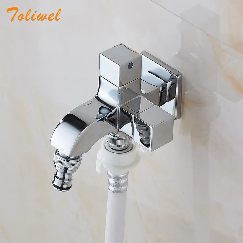 Dual Handle Switch Double Spout Outlet Washing Machine Faucet Brass