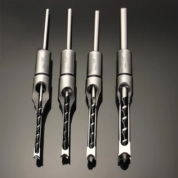 

4pcs Square Hole Saw Drill Bit Wood Auger Mortising Chisel Drill Carve Set 1/4" 3/8" 1/2" 5/16" Woodworking Tool