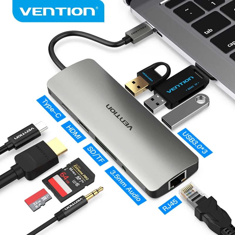 Vention USB-C HUB Type C HUB to USB 3.0 Thunderbolt 3 HDMI 3.5mm Audio RJ45 