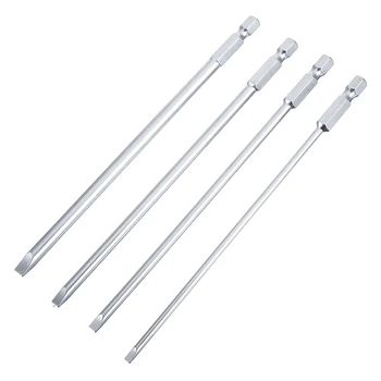 

4pcs Magnetic Flat Head Screwdriver Bits 3/4/5/6mm 1/4 Hex Slotted Screwdriver Bit S2 Alloy Steel 150mm Power Tool Accessories