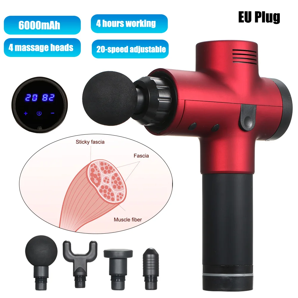 Wine red EU Plug Домашнее использование интегрированного тела фитнес-Релакс оборудование 12 В Электрический мышечный массажер портативный ударный Вибрационный мощный массажный пистолет - Цвет: Wine red EU Plug