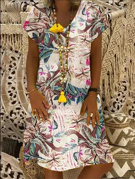 

Women's Summer Dresses Vintage Floral Print Deep V Neck Dresses Damen Boho Hippie Blumen Strand Kaftan Freizeit Hemd plus size