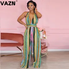 VAZN 2020 Nuevos Bohemios vacaciones Vintage elegante Sexy abierto Halter sin mangas espalda descubierta alta cintura mujeres gasa monos de pierna ancha