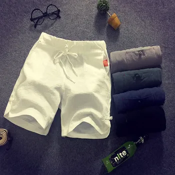 

2020 Summer New Cotton Shorts Loose Men's Casual Shorts Black White Drawstring Waist Solid Bermuda Shorts Male Shorts