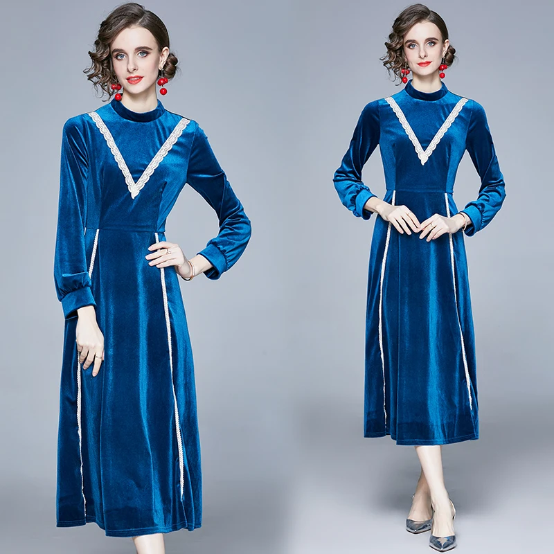 

The new 8625 temperament velvet render long-sleeved long dress in restoring ancient ways