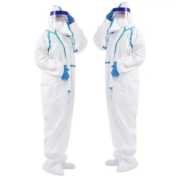 

Disposable Protective Coverall Suit Long Front Zipper Elastic Waistband Cuffs