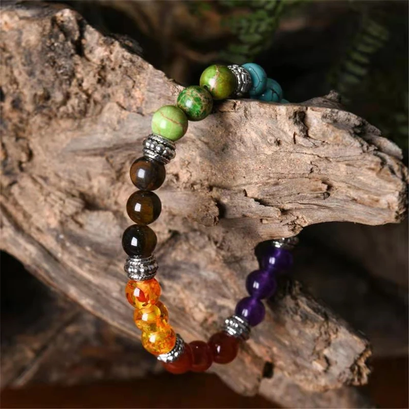 7 Chakra Reiki Prayer Healing Balancing Bracelet 8mm Semi-Precious Gemstone Natural Beads Bracelets Yoga Meditation Jewelry Gift