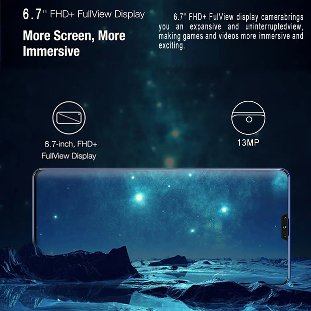 Mate39 6 7 дюймов челка экран 2 + 16 Гб Мобильный телефон Смартфон распознавание лица