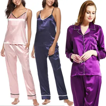 

2019 New Style Women Silk Pajama Sets Satin Sleepwear Long Sleeve Large Size Fashion Pajamas For Girl Nightwear Suit