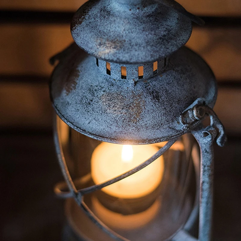 Vintage Handmade Antique Metal Glass Candlestick Lantern Interior Decoration Lampshade