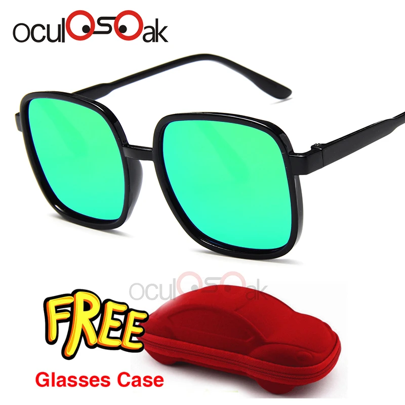 Oculosoak/крутые От 6 до 15 лет, детские солнцезащитные очки, солнцезащитные очки для детей, для мальчиков и девочек, модные очки, покрытие линз, защита с коробкой - Цвет линз: black green red