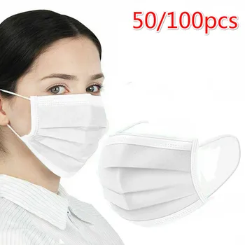 

50/100pcs Disposable Face Mask White 3 Layer Ply Filter Mask Mouth Face Mask Filter Safe Breathable Adult Protective Mouth Masks