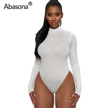 

Abasona Ribbed Knitted Sexy Bodycon Bodysuit Women Summer Long Sleeve Slim Rompers Womens Jumpsuit Casual Tight Party Overalls