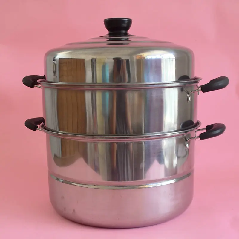 

Manufacturers Direct Selling 6851 Primary Color 304 Stainless Steel Steamer Thickening Double Bottom shuang bi 3-layer Steamer P