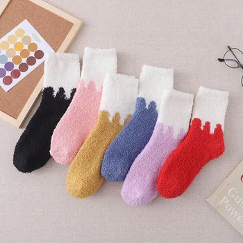 

Colorful Sock for Woman Patchwork Socks Women Adult Kawaii Ladies Elegant High Sox Coral Fleece Winter Female Trendy Calcetines