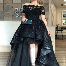 Черный полный кружевное, от верха до низу платье для выпускного вечера с открытыми плечами короткое вечернее платье без рукавов высокое качество, модное праздничное платье на заказ сделано