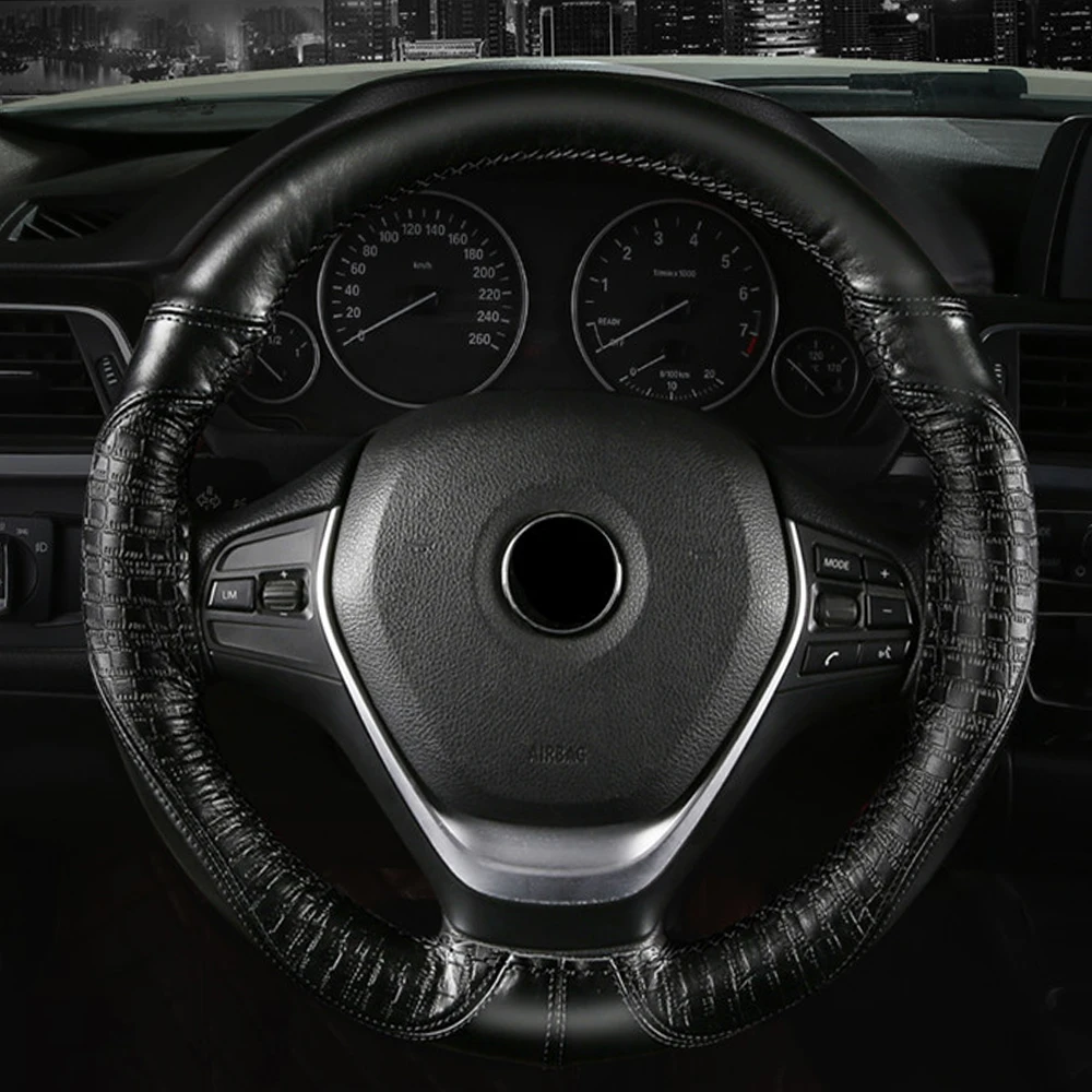 black line Натуральная кожа рулевое колесо крышка подходит для peugeot 108 208 308 508 2008 3008 т 5008 Citroen C1 C-Elysee C3 C4 C3 Aircross и т. д - Название цвета: black line