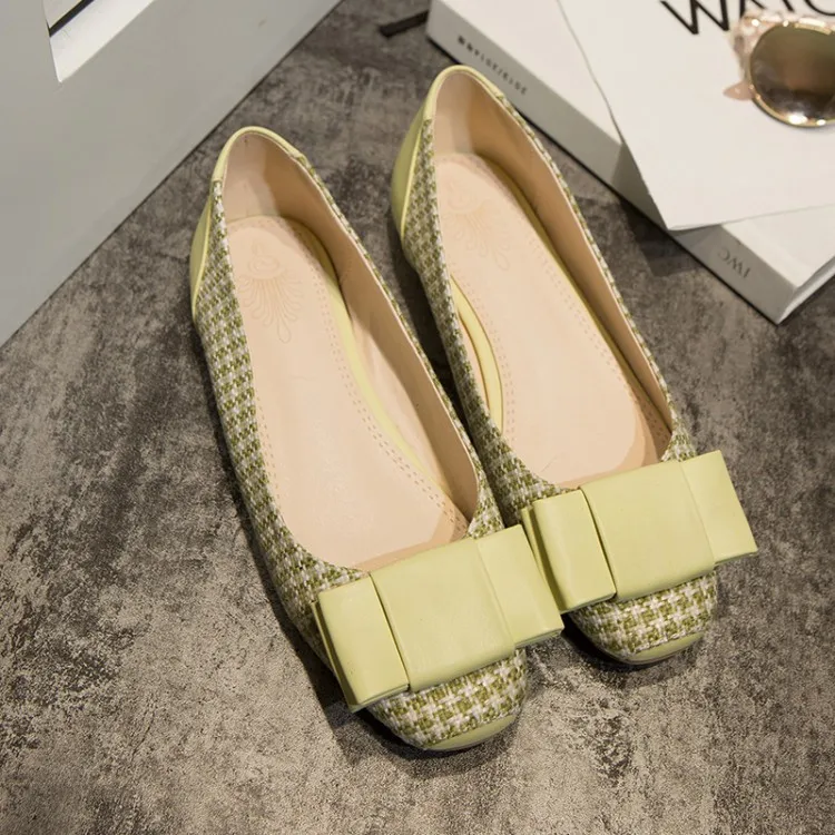 

2019 new retro houndstooth comfortable flat Korean version of the wild bow single shoes