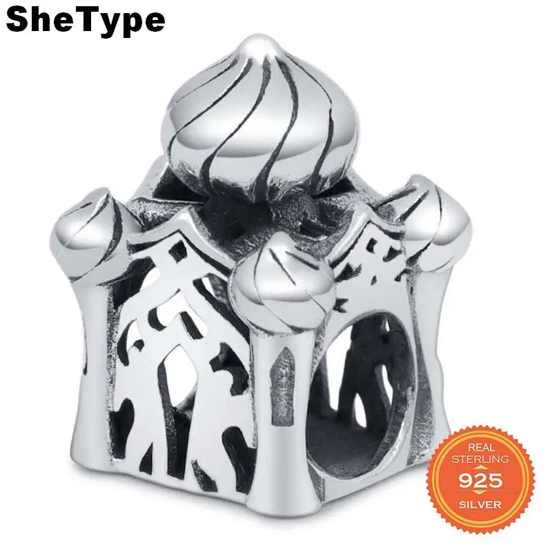

SheType 2019 New Arrival 3D 2.5g Medieval Castle Beads Gift for Women & Man Jewelry Making Charm 925 Solid Sterling Silver