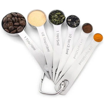 

4 or 6Pcs/Set Heavy Duty Stainless Steel Measuring Spoons Cups Set for Dry or Liquid, Fits in Spice Jar