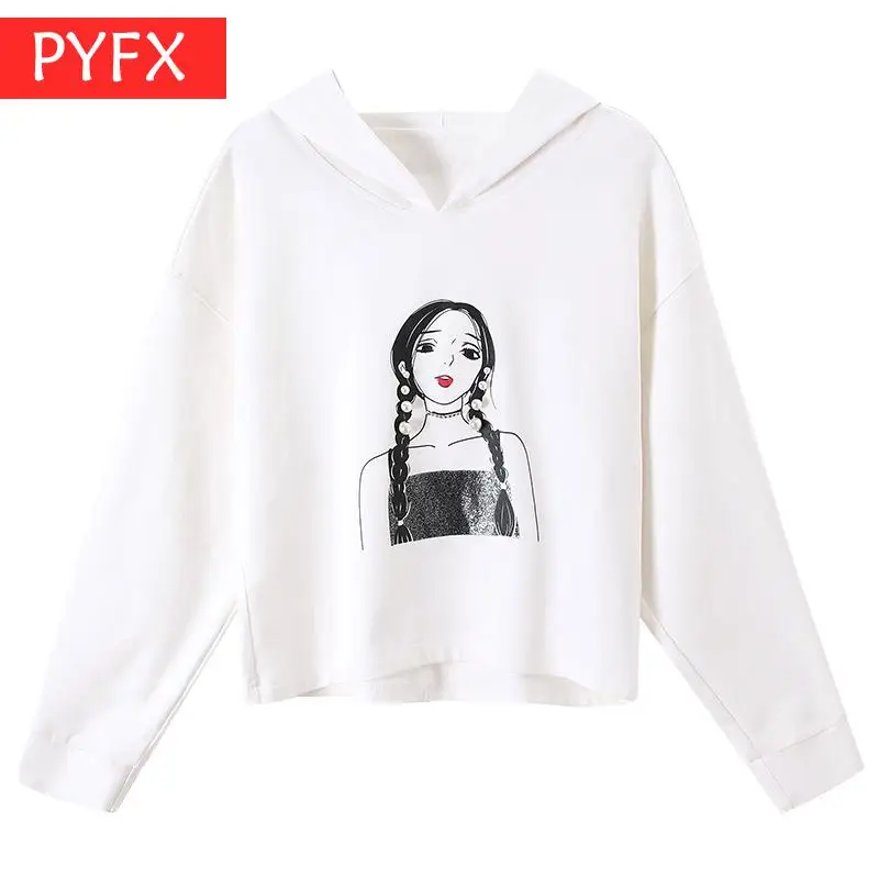 

Autumn 2019 New Fashion Cartoon Printed Lightcap White Sportsweater For Young Women Sweet lovely Hoodie high quality coat