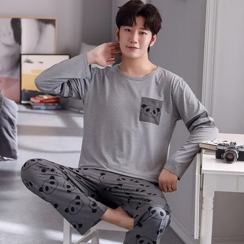 Male Pyjama Suit Man Pure Full Cotton Leisure Pjs For Male Sleepwear homewear 3XL New 2020 Autumn Men Pajamas set long Sleeve men satin pajamas Pajama Sets