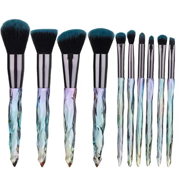 

Makeup Brush Set New 10 Transparent Diamond Crystal Handle Glass Foundation Makeup Brush