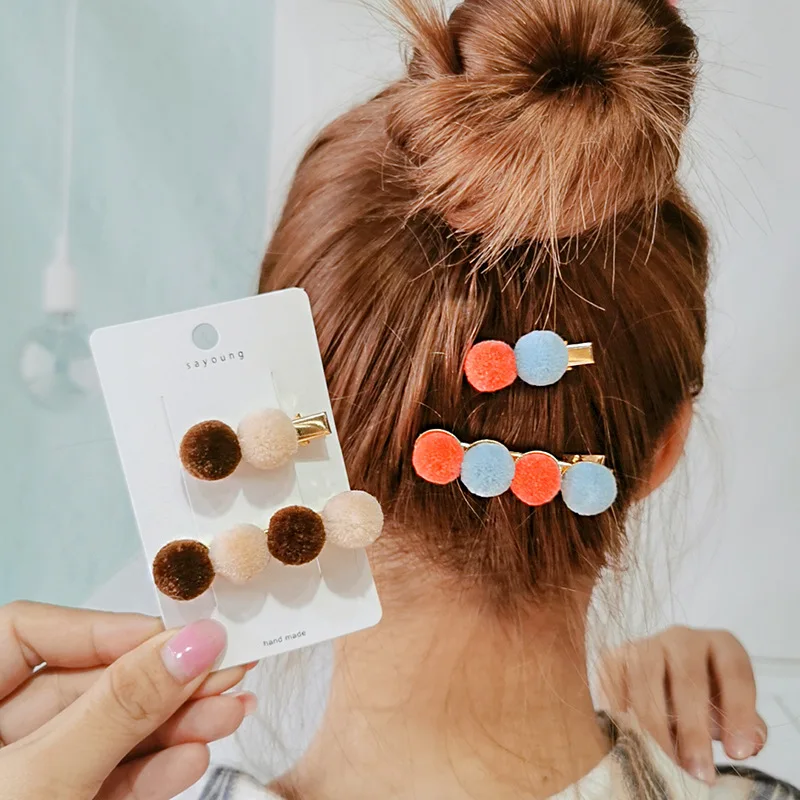 M MISM INS Fashion Fur Ball Hair Pins Vintage BB Clip Girls Barrettes Hairband Pompom Hair clips Korean Style Hair Accessories