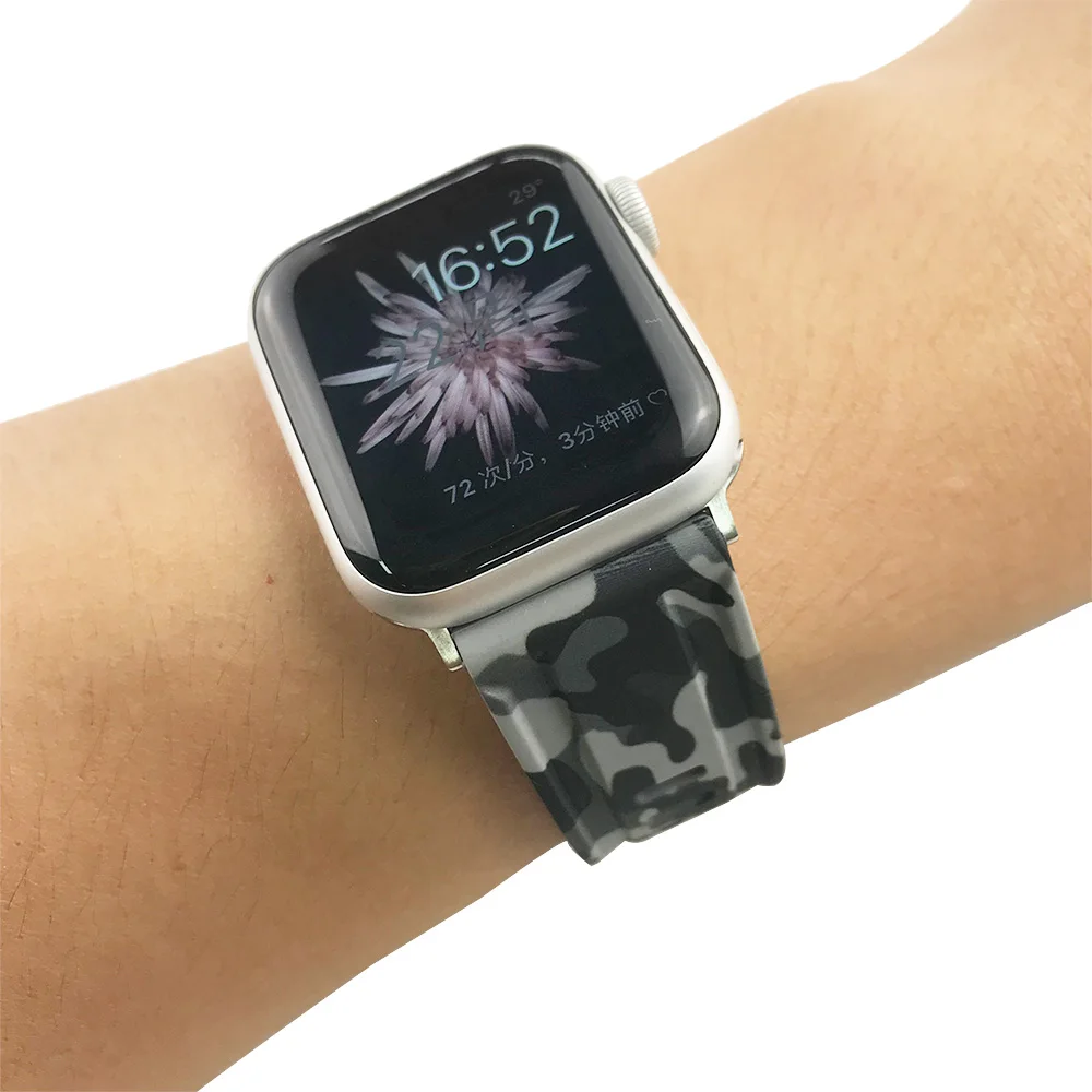 Ремешок силиконовый для Apple Watch SE Band Series 6 5 4 3 мягкий спортивный Камуфляжный