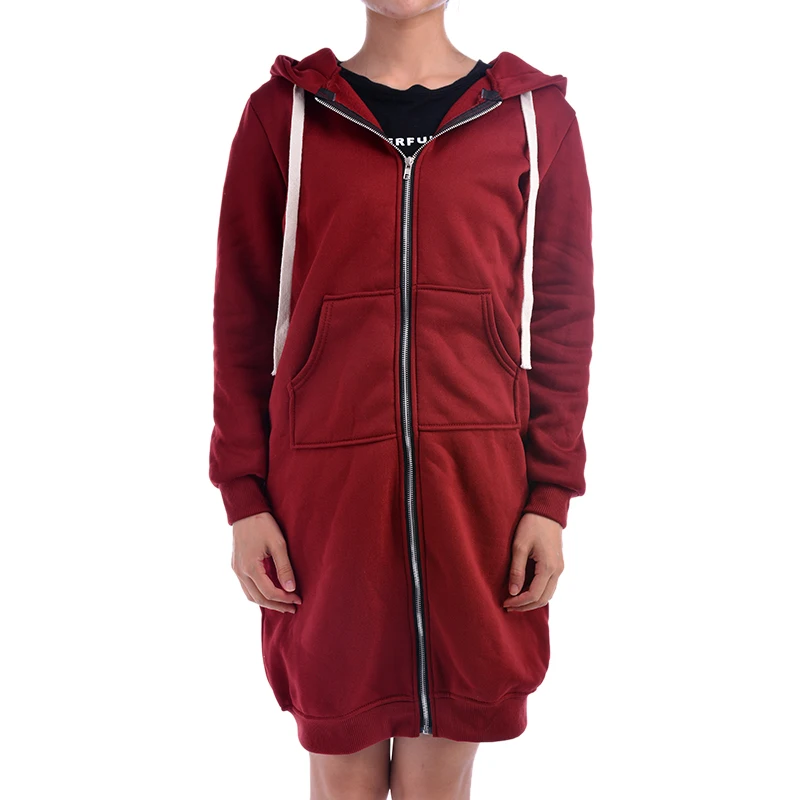 Oeak, Женская мода, осенне-зимнее пальто, Повседневная Длинная куртка на молнии с капюшоном, толстовка, винтажная верхняя одежда, пальто размера плюс - Цвет: wine red
