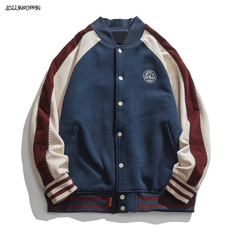 

Patchwork Side Stripe Men Stand Collar Baseball Jacket 2022 New Embroidery Pattern Raglan Sleeves Single Breasted Mens Coat
