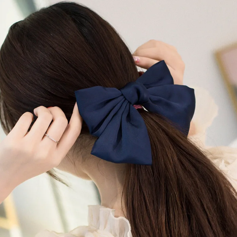 1PC Big Bow Hairpin Navy Blue Silk Double Satin Hair Clip Women Girls Headdress Sweet Two-layer Top clip Fashion Accessories