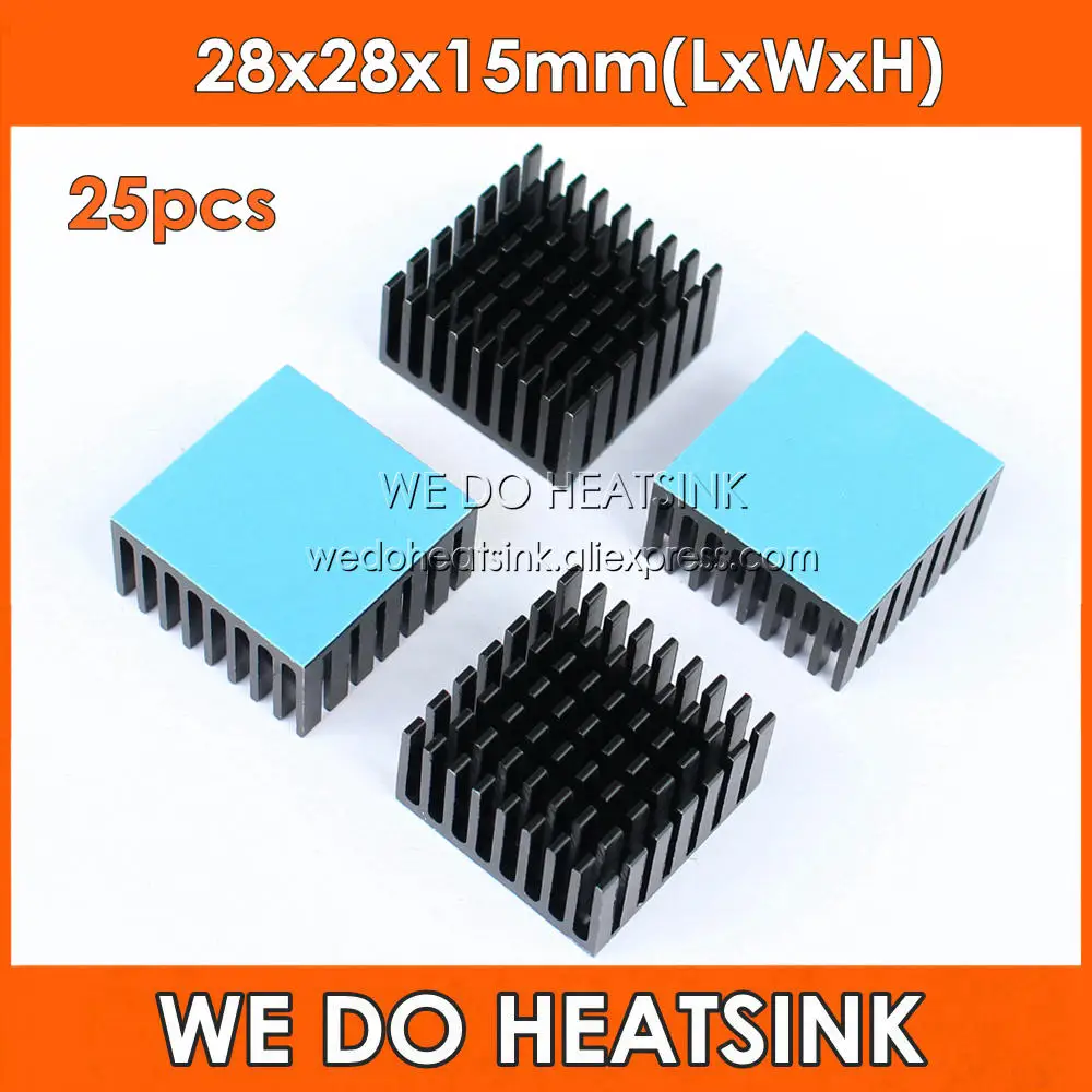 WE DO HEATSINK 25pcs 28x28x15mm Cheap CPU Black Aluminum Heatsink With