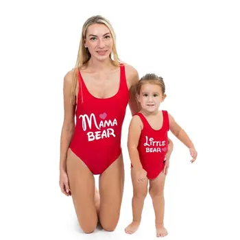 

2020 New Swimwear Mother Daughter Matching Outfits Mommy and Me Beach Clothes Dress Bikini Swimsuit Family Look Pink Red Black