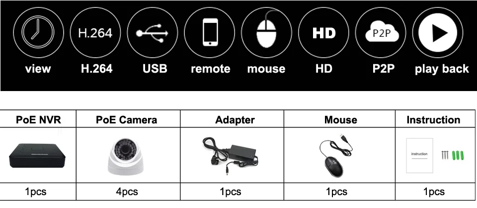 Мини 4CH 48V PoE ip-камера 1080P комплект CCTV камера безопасности системы 2.0MP с микрофоном обнаружения движения P2P