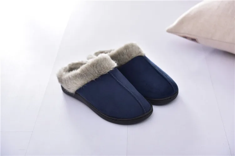 19 новые брендовые зимние домашние тапочки из замши Мужская теплая плюшевая мужская обувь на нескользящей подошве, большой размер 46 теплые тапочки