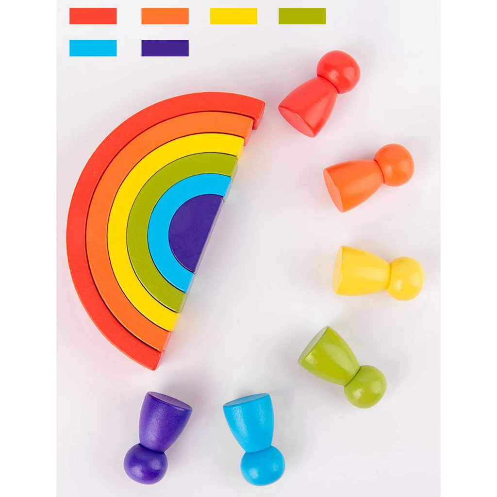 Ofertas Especiales 12 unids/pack arco iris de madera de bloques de madera bloques de construcción para chico Arco Iris bloques Montessori juguetes educativos de madera EN1AmZ18R