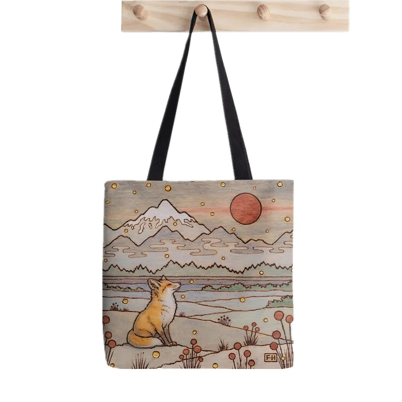 Shopper Red Fox in the Snow Tote Bag Printed Tote Bag women Harajuku shopper handbag girl Shoulder shopping bag Lady Canvas Bag
