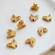 

18K gold color dumb gold hollow butterfly ancient method gold flat beads 11x13mm cross hole DIY jewelry loose beads
